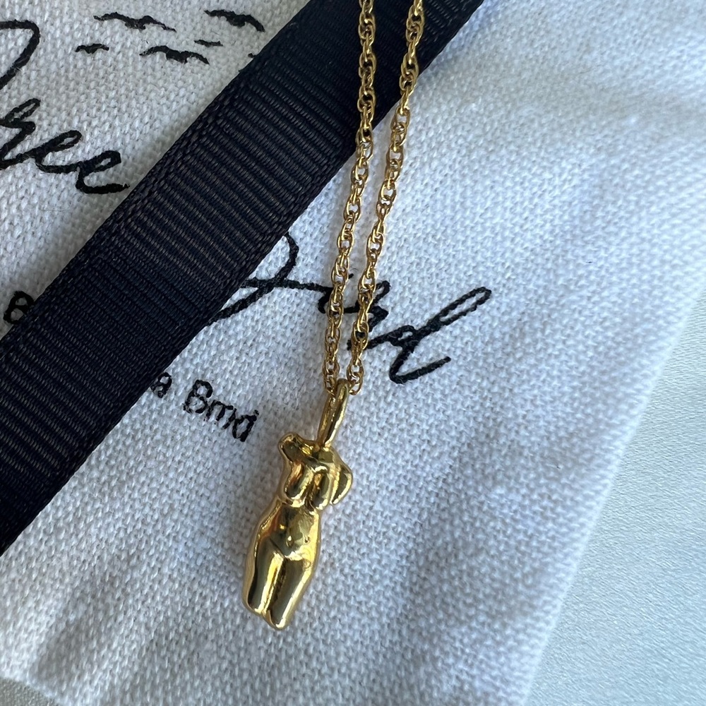 Abstract figure body woman 18k gold plated stainless steel pendant necklace